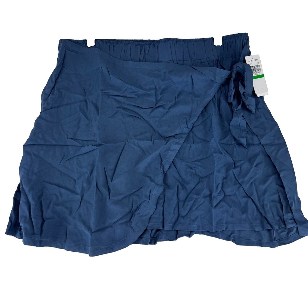 Jantzen Woven PUll On Faux Wrap Cover Up Skirt Size Large Marine Blue